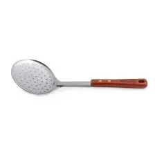 ESPUMADERA DE ACERO INOX. CON MANGO DE MADERA DIAMETRO 14cm MANGO 35cm