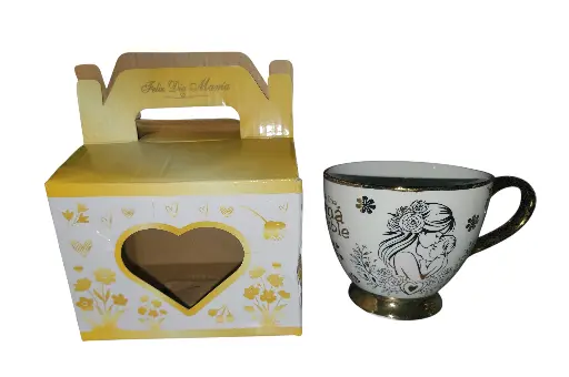 TAZA DE LOZA DIA DE LA MADRE DORADO CON CAJA (85)