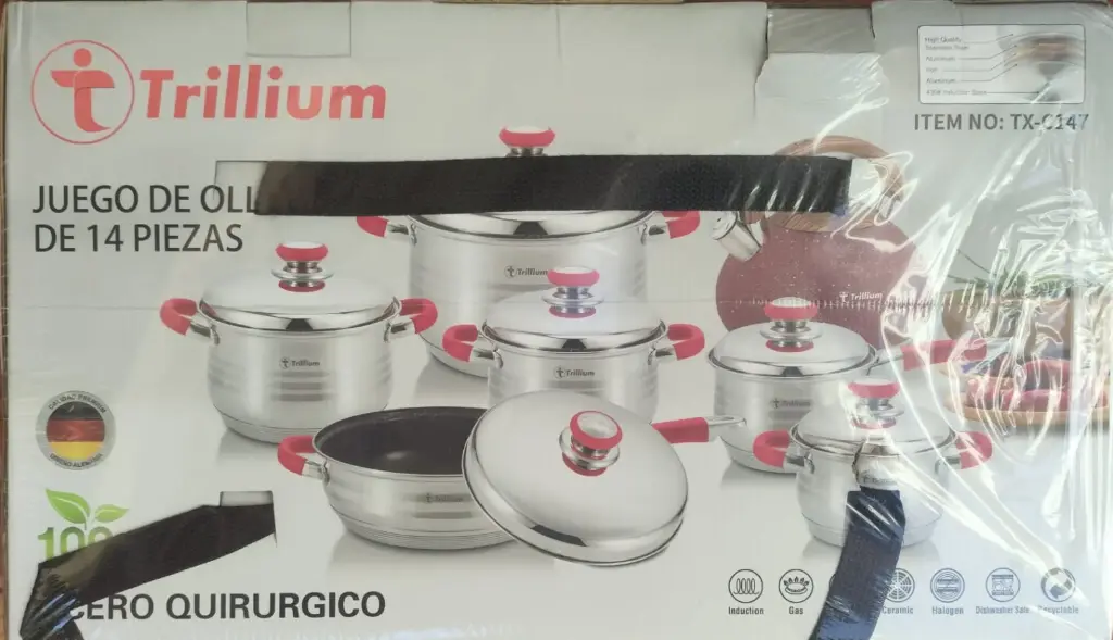 JUEGO DE OLLAS TRILLIUM ACERO QUIRURGICO 14 PCS TX-147