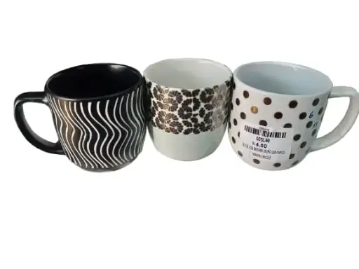 [005L68] TAZA DE LOZA MEDIANA DISEÑO  RAYAS PUNTOS Y FLORES (DOC.55)
